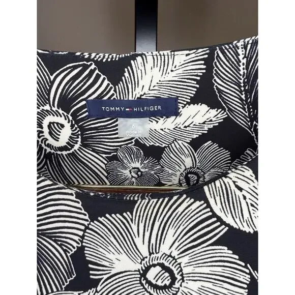 Tommy Hilfiger Women Black/White Floral Ruffle Sleeveless Shift Dress Size 6 - Picture 2 of 6